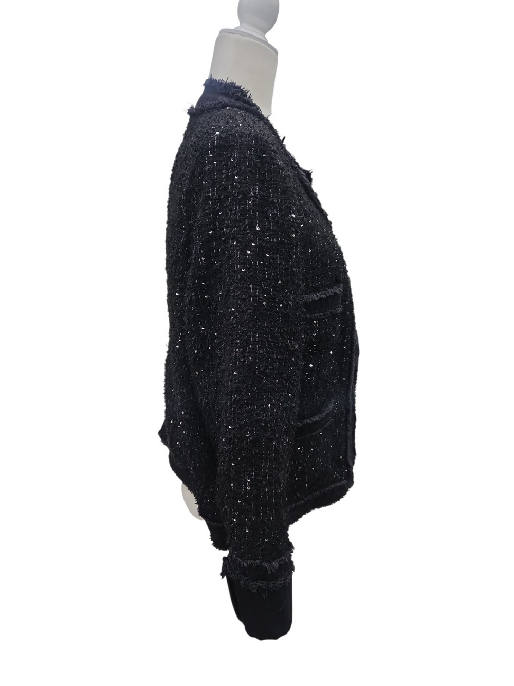Nanette Lepore Black Tweed Frayed-Edge Boxy Blazer Lined! Heavy Weight Well Made - Picture 4 of 8